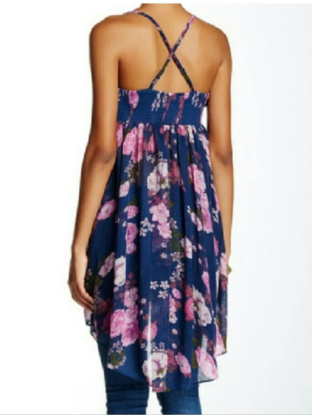 Free People Mirage Flowy Tube Top Tunic Blue Floral